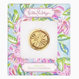 NIB Lilly Pulitzer Cell Phone Gold Metal Stability Tech Ring, Totally Blossom